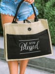 Elevate Your Style with the Black BEYOND Blessed Printed Vintage Burlap Bag