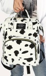 Unleash Your Style with the White Cow Spot Print Multi-Pocket Canvas Backpack